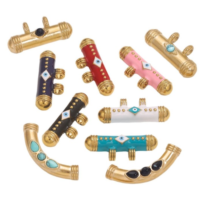 Stainless Steel Gold Plated Natural Stone Tube Beads Pendant Bohemian for DIY Necklace Bracelet Charms for Jewelry Ma...