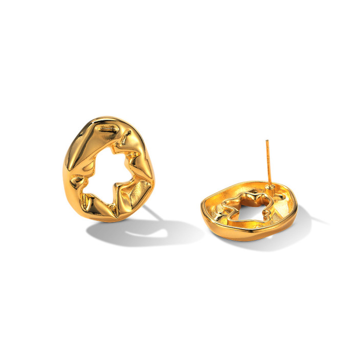 Real Irregular Wrinkled Ellipse Stud Earrings for Women Light Luxury Fine Jewelry Minimalist Accessories