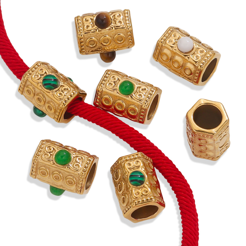 Stainless Steel Natural Stone Bead Large Hole Spacer Beads Charms for DIY Bracelets Pendants Jewelry Making Wholesale