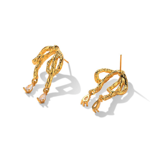Fashion Bow Knot Water Drop Zircon Stud Earrings for Women Light Luxury Fine Jewelry Minimalist  Accessories