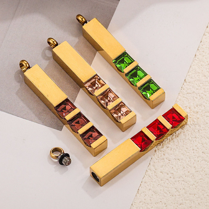 Gold Color Stainless Steel Square of Brand Clear and Red Shape CZ Pendant Necklaces for Women Party Jewelry