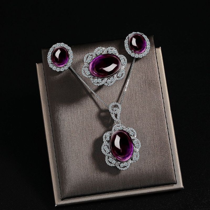 High Quality Gem Necklace Earring Ring Chain Fashion Jewelry for Women Wedding Birthday Gifts