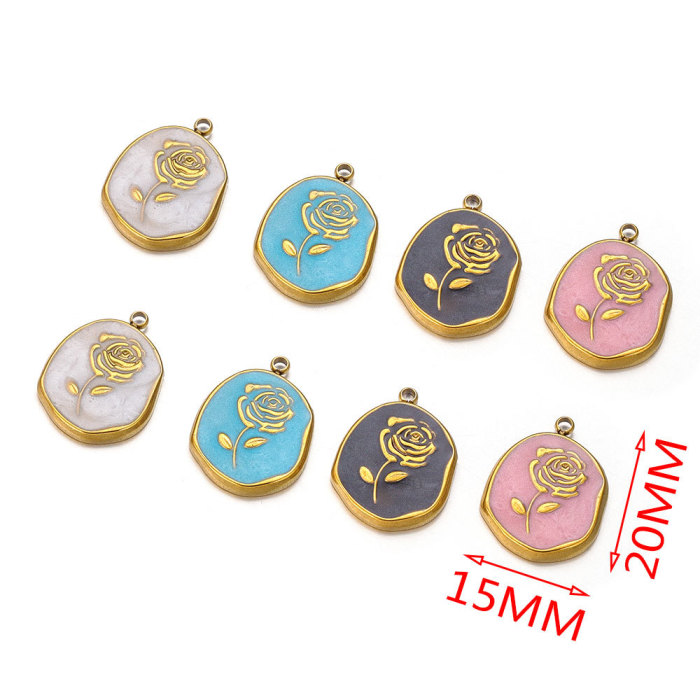 Stainless Steel Enamel Waterproof Rose Flower Charms for Bracelet DIY Earrings Jewelry Making Pendant Supplies