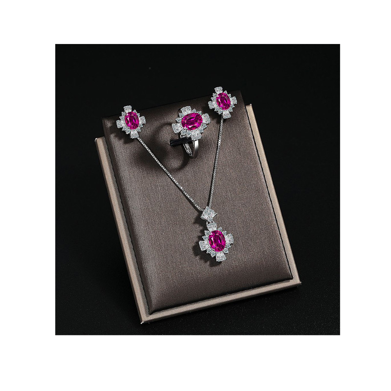 New Red Zircon Jewelry Set Anniversary Commemorative Party Luxury Women's Necklace Earring Ring Jewelry
