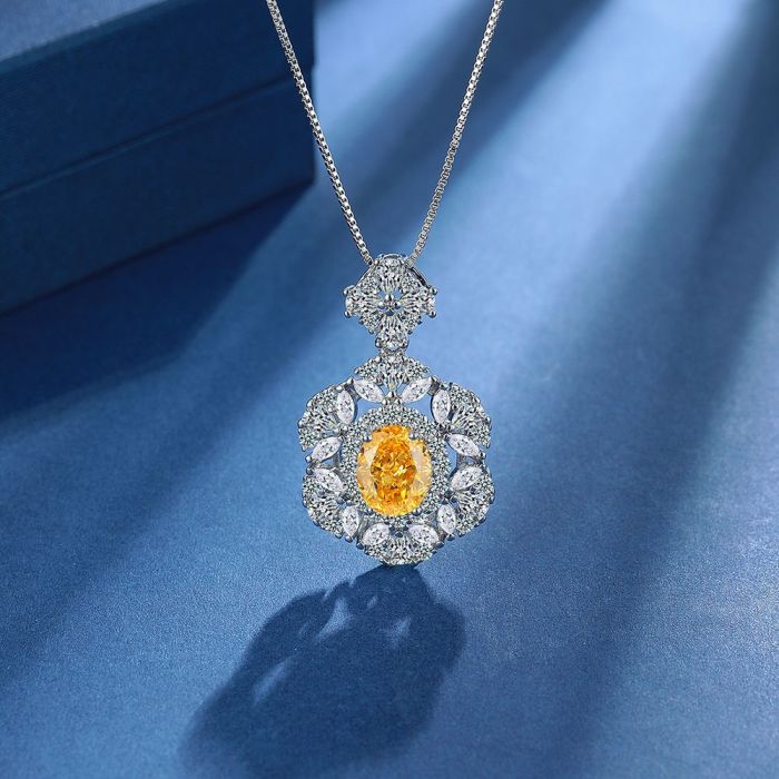 High Quality Gem Necklace Earring Ring Chain Fashion Yellow Zircon Jewelry for Women Wedding Birthday Gifts