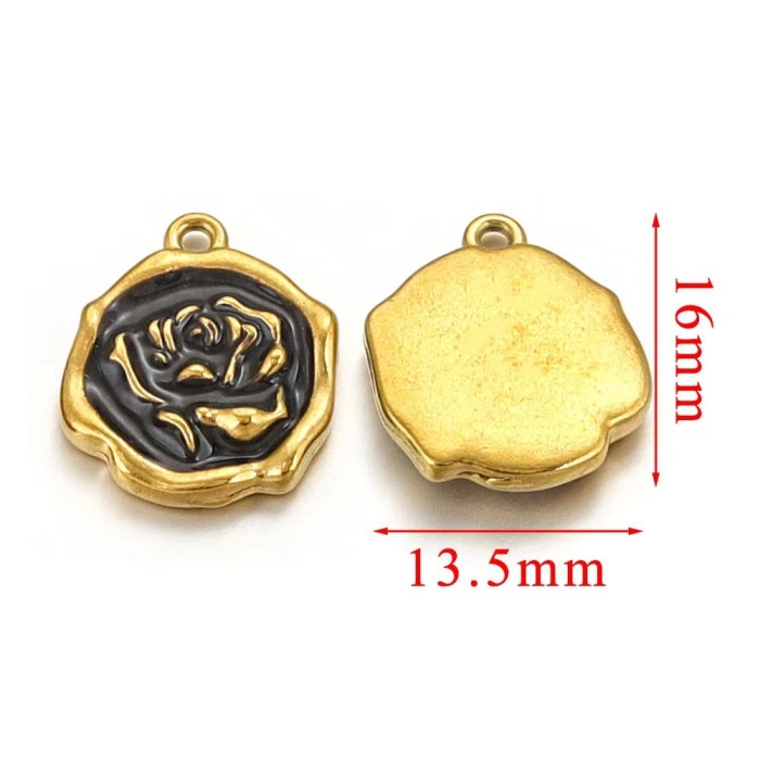 Stainless Steel Enamel Waterproof Rose Flower Charms for Bracelet DIY Earrings Jewelry Making Pendant Supplies