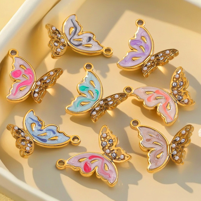 Stainless Steel Enamel Charm Butterfly Pendant for DIY Production of Women's Exquisite Gold Necklace Bracelet Wholesale