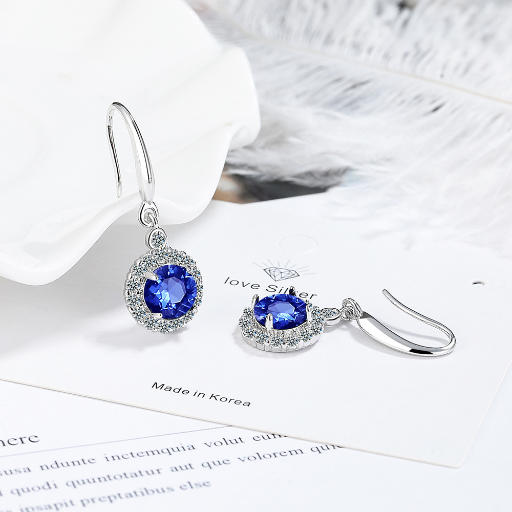 Round Cut Created Blue Sapphire Halo Drop Earrings for Women Fashion Statement Gemstone Jewelry
