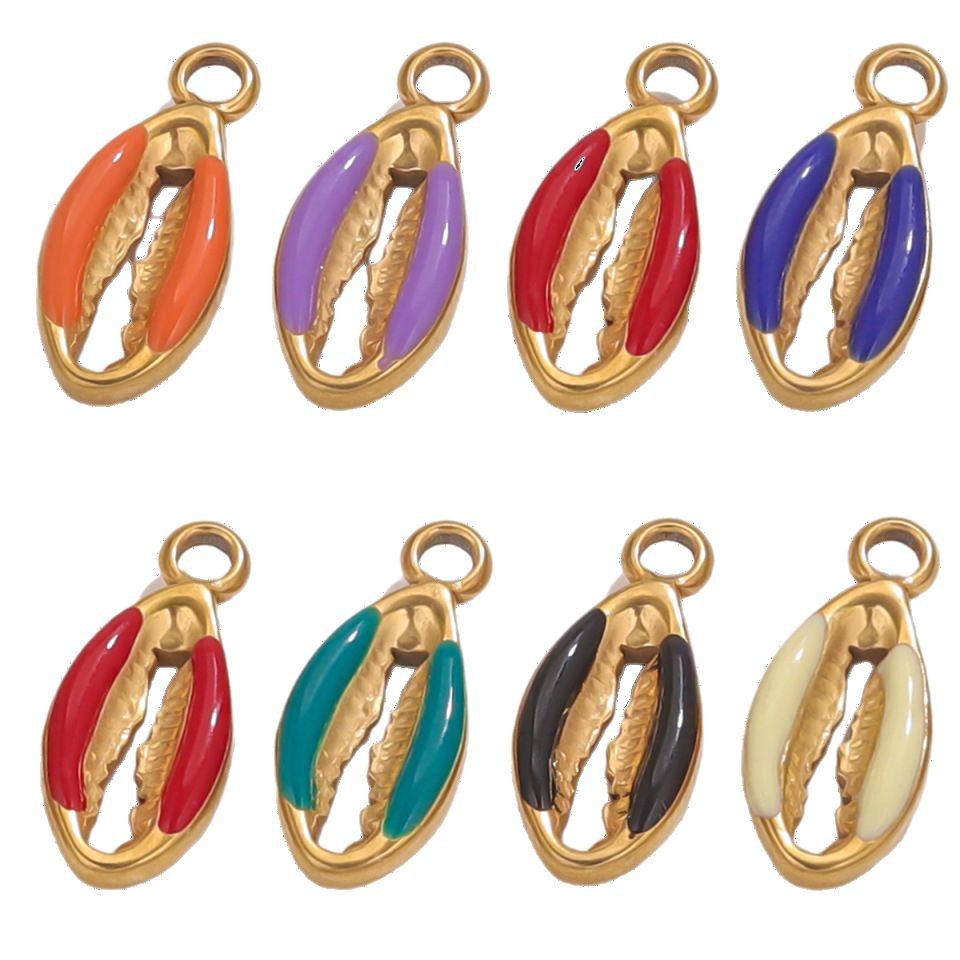 Stainless Steel Multicolour Enamel Cowrie Shell Charms Pendants for DIY Bracelets Necklace Jewelry Making Accessories