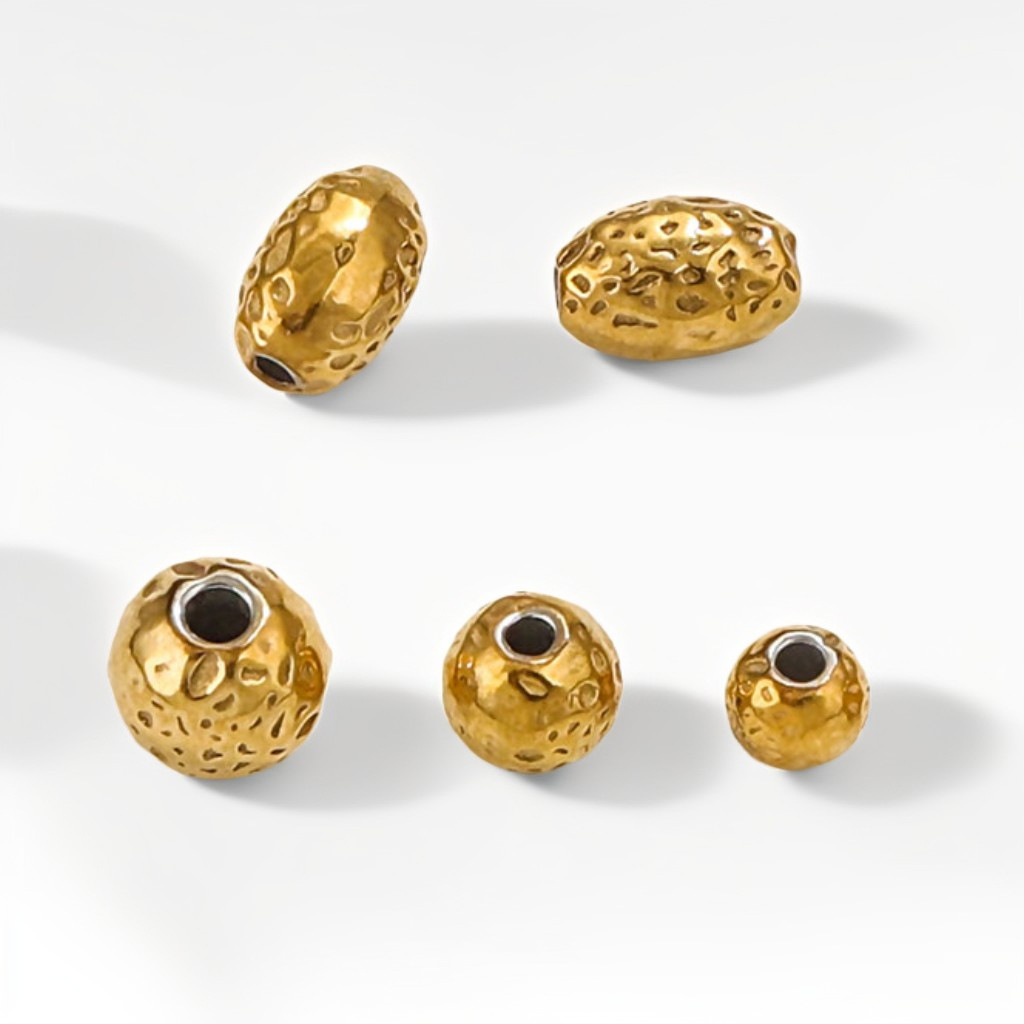 Stainless Steel Gold Plated Round Oval Dots Texture Small Spacer Beads for Needlework DIY Bracelet Jewelry Making Craft