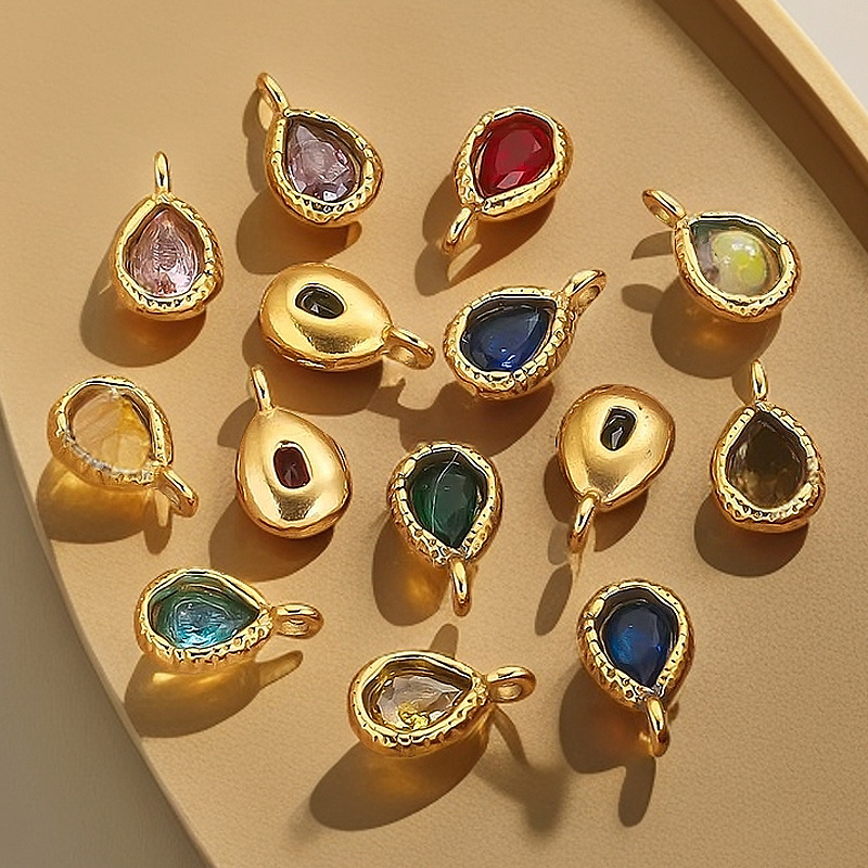 Stainless Steel Teardrop Charms Inlaid with Crystals Gold-plated DIY Bracelet Earrings Jewelry Making Accessories Materials