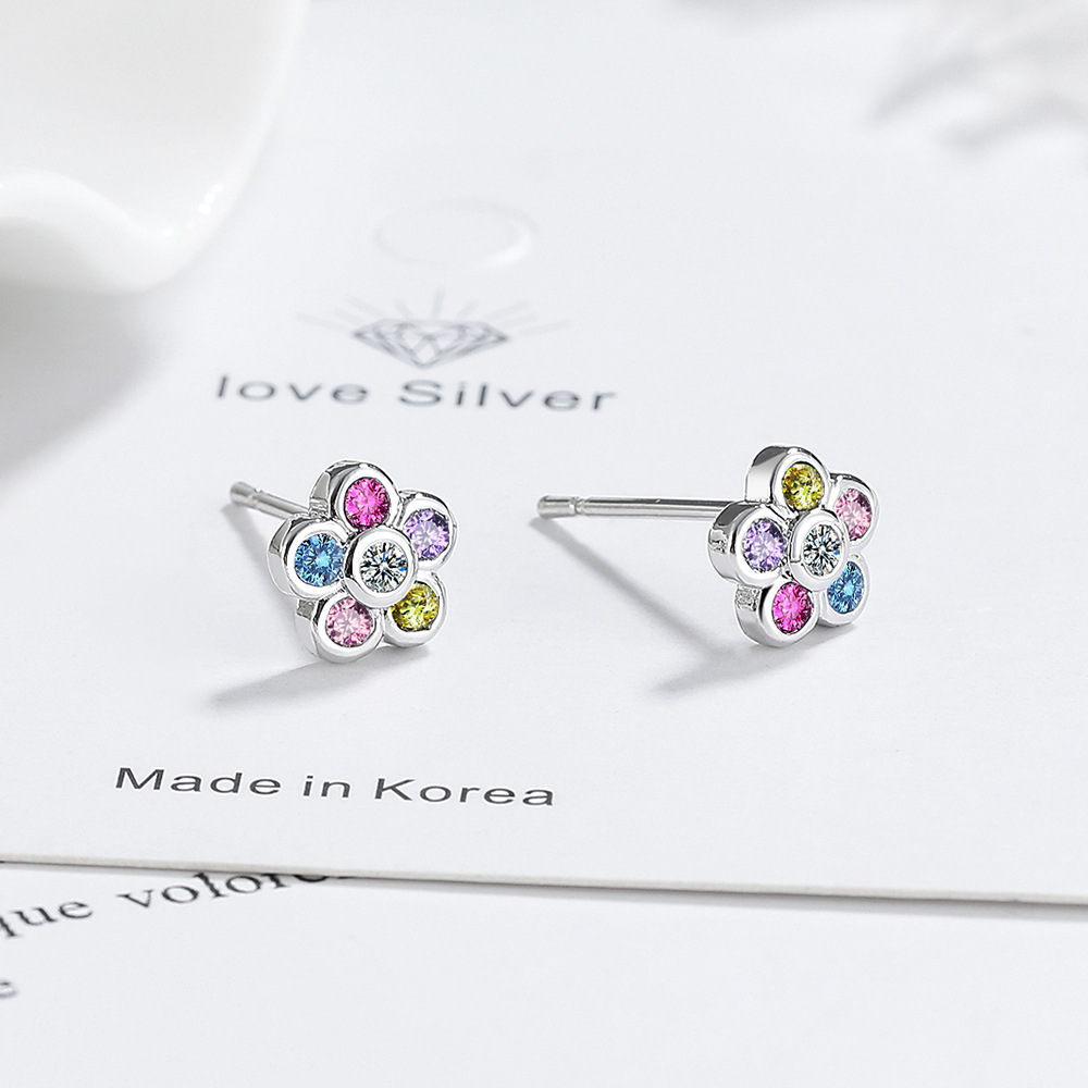 Fashion Crystal Colorful Zircon Flower Cute Stud Earrings for Women Wedding Party Jewelry Gift