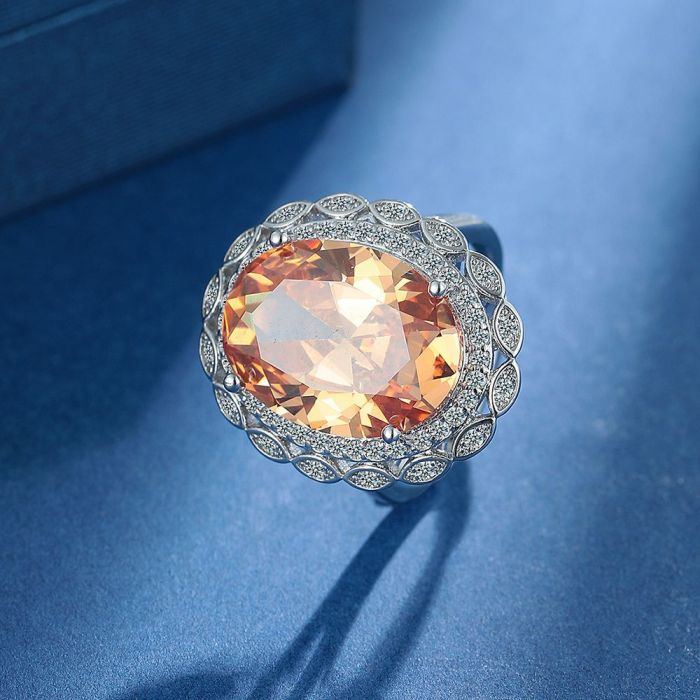New Women's Engagement Ring Yellow Zircon Copper Diamond Exquisite Fashion Trendy Wedding Party Jewelry