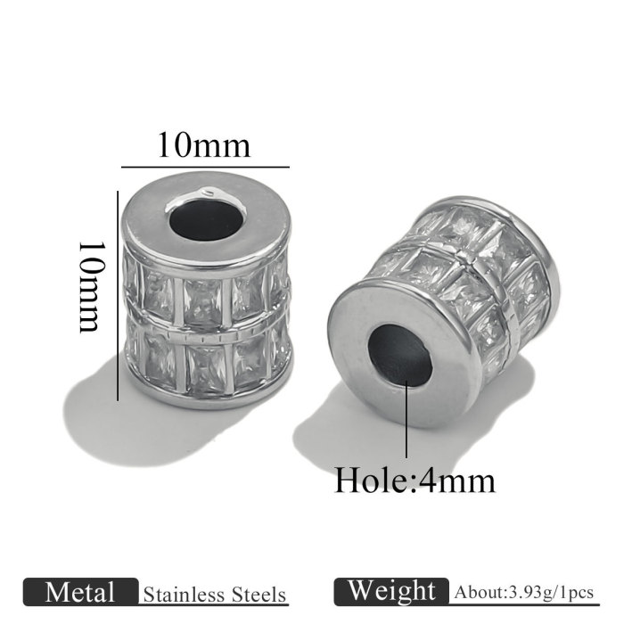 Big Hole Stainless Steel Cylinder Tube Bead Micro-Setting Zircon Spacer Charm Beads for Bracelet Jewelry Making Necklace