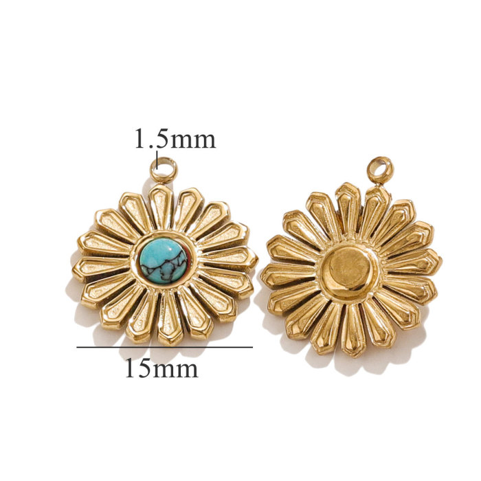Stainless Steel Daisy Sun Flower Charms Natural Stone Charm Pendant Connector for DIY Earring Necklace Making Supplies