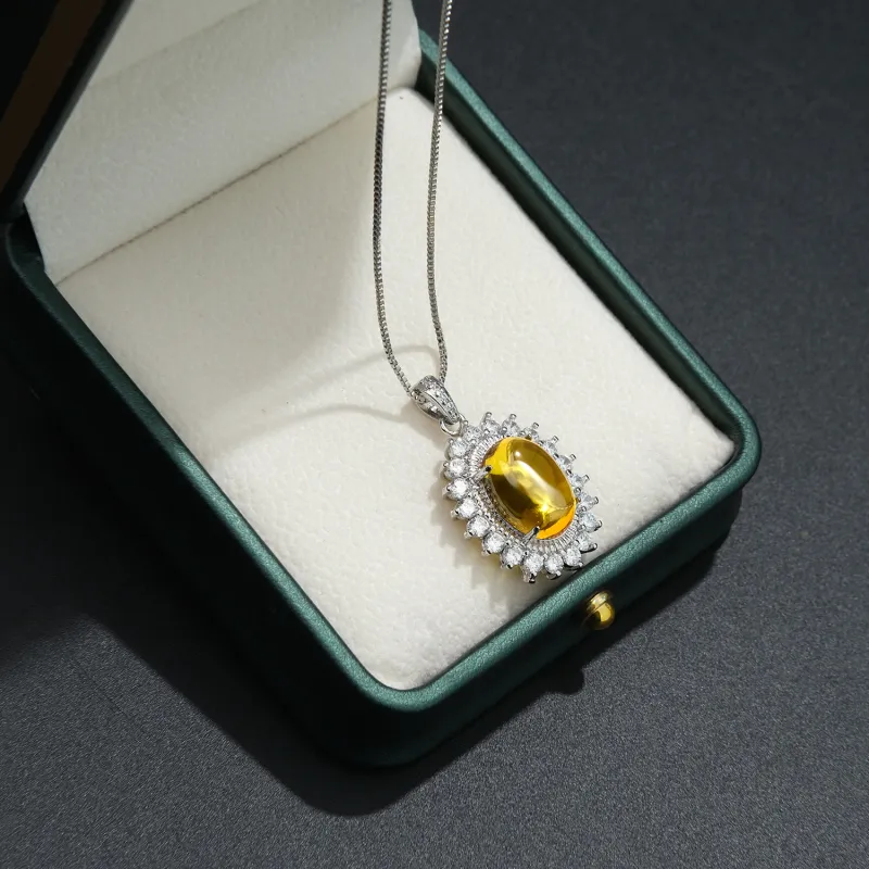 Trend Fine Jewelry Necklace for Women Yellow Topaz Gemstone Pendant Necklace Charms Female Gift Accessories