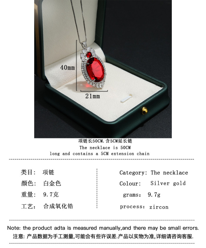 Retro Oval Ruby Quartz Pendant Necklace for Women Gemstone Lab Diamond Cocktail Party Fine Jewelry Gift