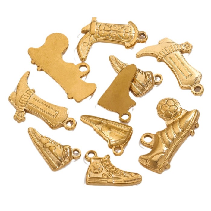 18K Charm Stainless Steel Sneaker High Heel Pendant DIY Men's and Women's Gold Necklace Earring Connector Wholesale
