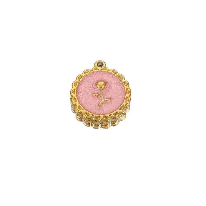 Stainless Steel Enamel Waterproof Rose Flower Charms for Bracelet DIY Earrings Jewelry Making Pendant Supplies