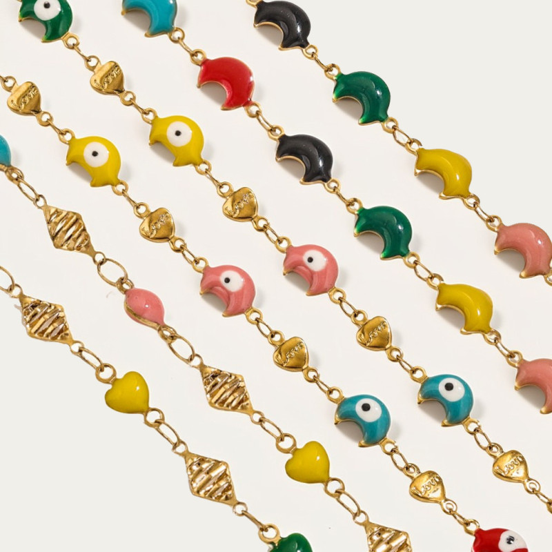 1 M Stainless Steel Enamel Evil Turkish Eye Bracelet Jewelry Accessories Ladies Gold-plated Anklet Necklace Jewelry