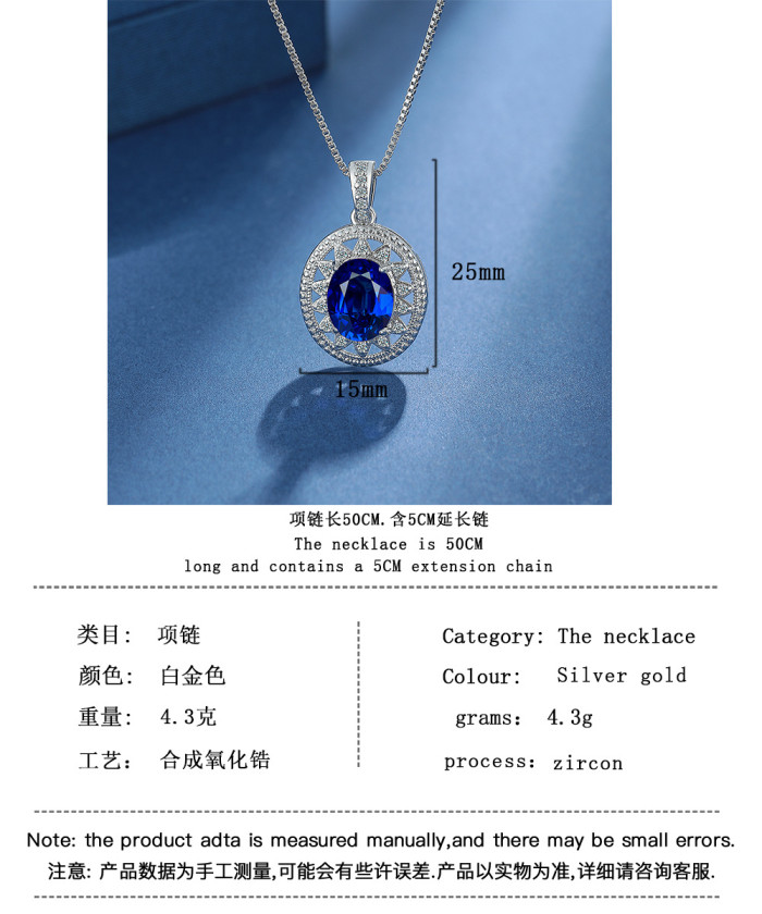 Exquisite Blue Gemstones Crystal Hollow Pendant Necklace for Women Female Luxury Wedding Party Jewelry