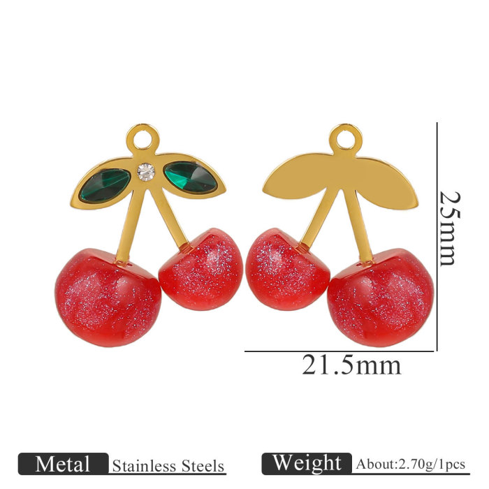 stainless steel Cartoon Strawberry Cherry Charms 3D Jewelry Cute Charm Dangle For DIY Earring Necklace Jewelry Findings