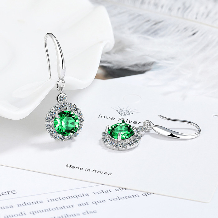 Round Cut Created Blue Sapphire Halo Drop Earrings for Women Fashion Statement Gemstone Jewelry