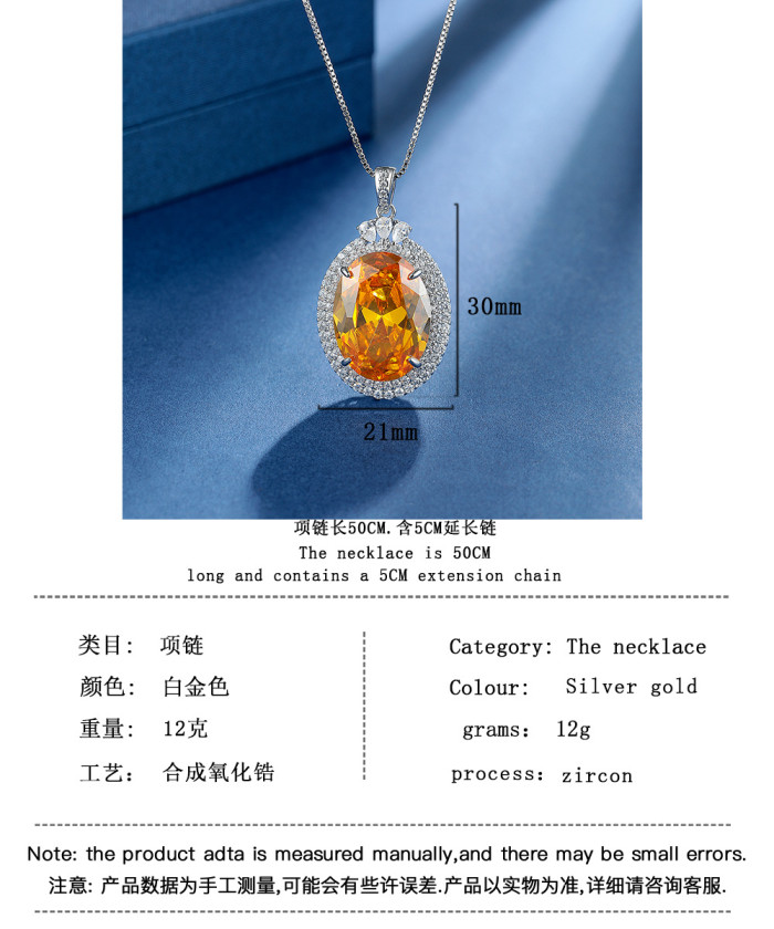 Huge Oval Natural Yellow Citrine Pendant Necklace for Women Statement Gemstone Fine Jewelry