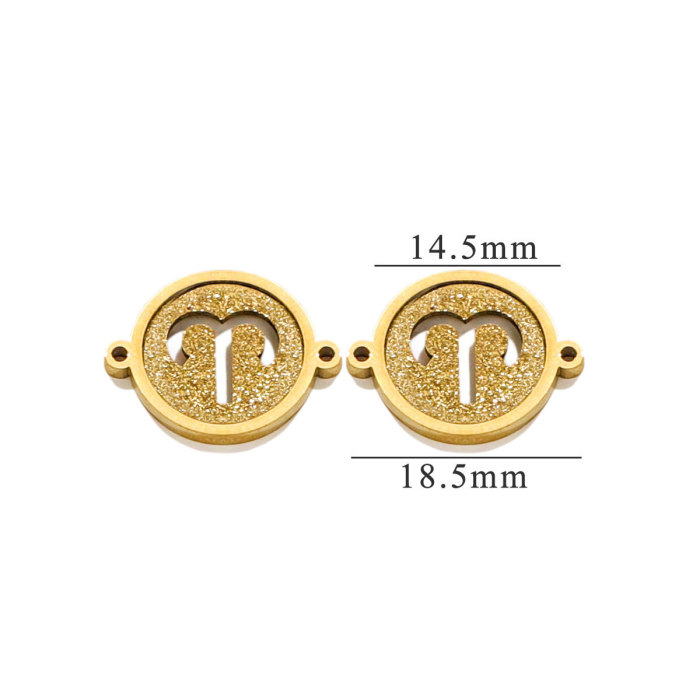 Double Hole Circular 18K Stainless Steel Zodiac Pendant with Personalized Design and Popular DIY Accessories