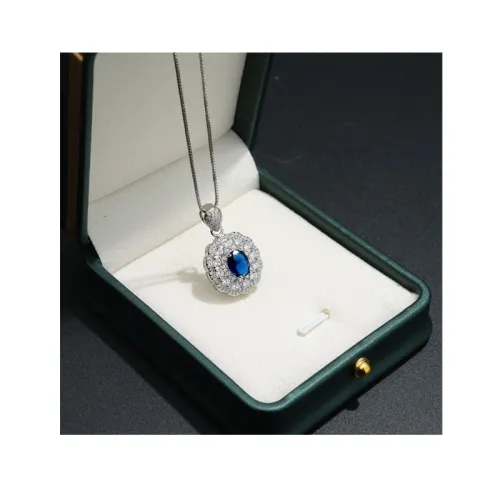 Simple Daily Wear Classic Blue Crystal Necklace Gemstone Woman Pendants Jewelry Lady Gift Party Anniversary
