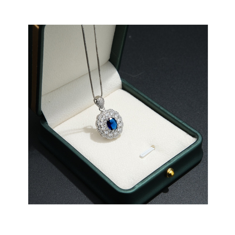 Simple Daily Wear Classic Blue Crystal Necklace Gemstone Woman Pendants Jewelry Lady Gift Party Anniversary