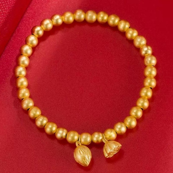 Women's Hand Bracelets Yellow Gold Color Bead Elastic Chain Lotus Charm Bracelet & Bangles Wristband Luxury Jewelry