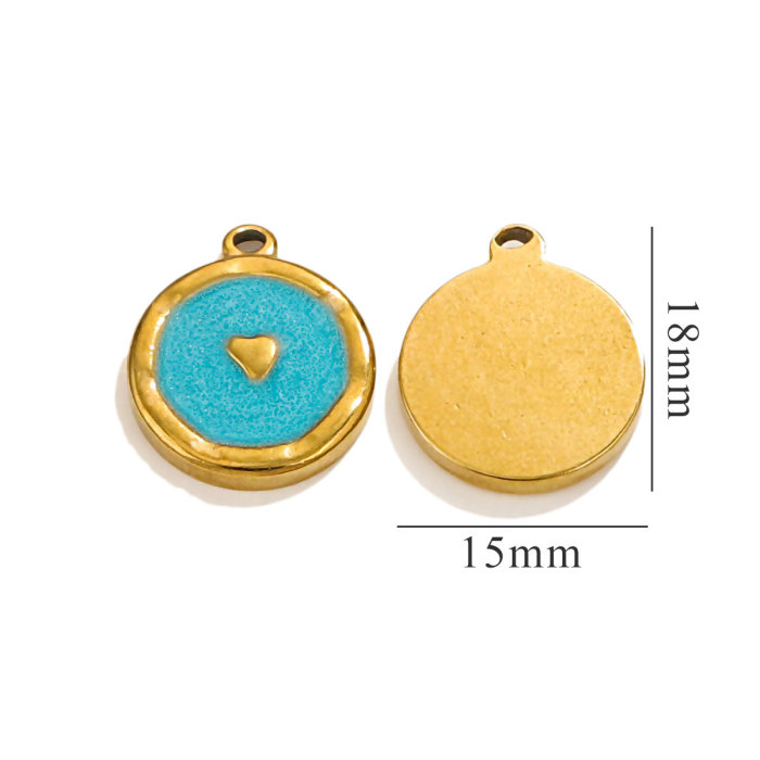 Stainless Steel Charms Gold Color Round Heart Multicolor Enamel Pendant DIY Necklace for Women Jewelry Findings