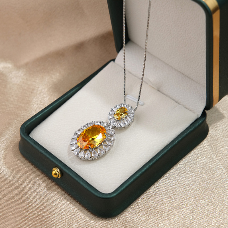 Elegant Luxury Fashion Yellow Crystal Zircon Necklace For Women Girls Party Wedding Bride Jewelry Gift