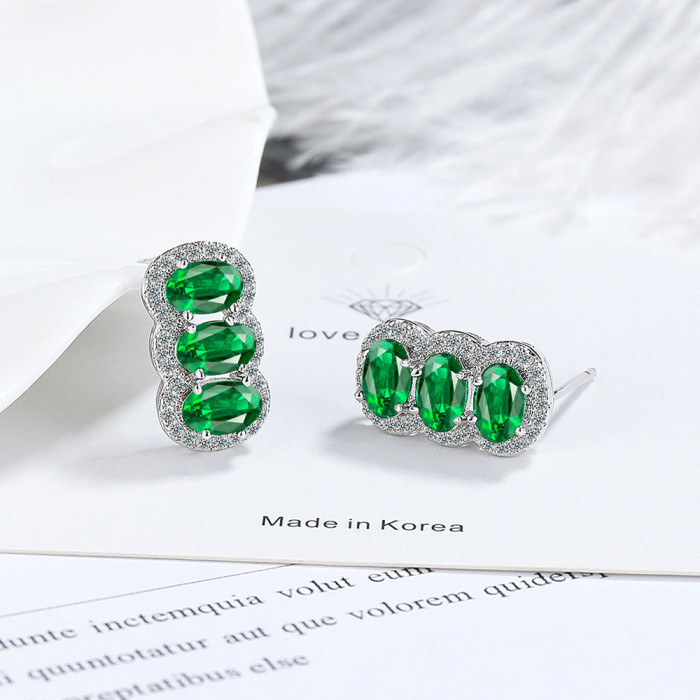 Oval Shape Created Sapphire Stud Earrings Blue Gemstone for Women Wedding Party Jewelry