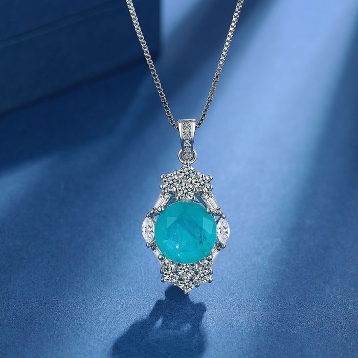 New Paraiba Women's Jewelry Set Zircon Stud Earrings Pendant Adjustable Ring Set Party Gift