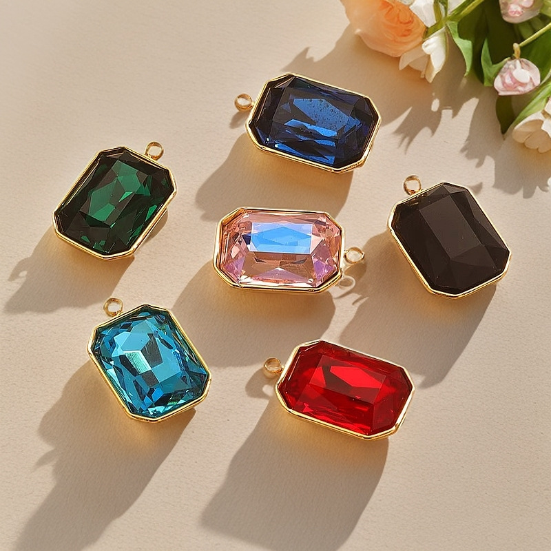 High quality Square Shape Crystal Charms Pendants For Jewelry Making Bracelet Necklace Keychain Accessories