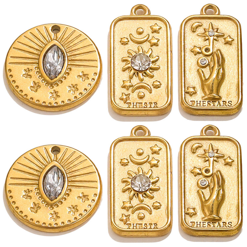 Spiritual Tarot Sign CZ Square Pendant Necklaces for Women Carved Star Sun Moon Apollo Charms Chokers Retro Geometric Jewelry