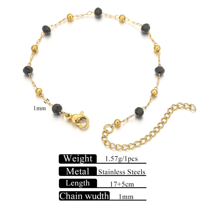 Stainless Steel Color Enamel Imitation Pearl Combination Chain Suitable for Women's Summer Beach Bracelet Foot Jewelry