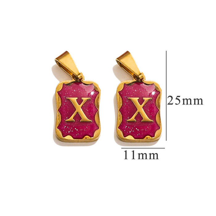 New Pattern Fashion Stainless Steel 18K Gold Plated Pendant Purple Geometric 26 Letter Pendant for Women Gift, Necklaces