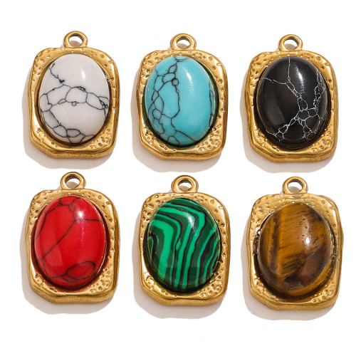 Vintage Jewelry Stainless Steel Natural Stone Oval for DIY Men's and Women's Earrings Necklace Jewelry Crafts
