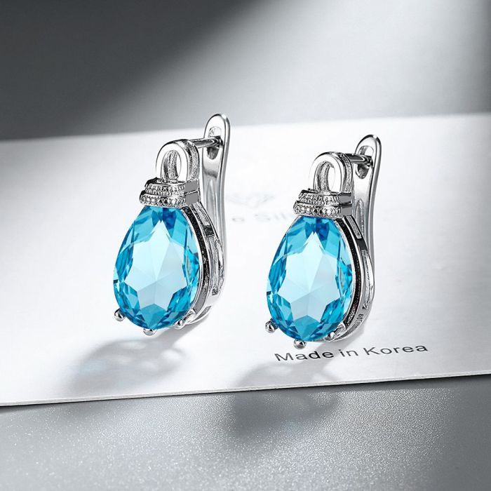 Natural Pear Garnet Blue Topaz Emerald Sapphire Waterdrop Hoop Earring Multicolour Gemstone Jewelry Huggies