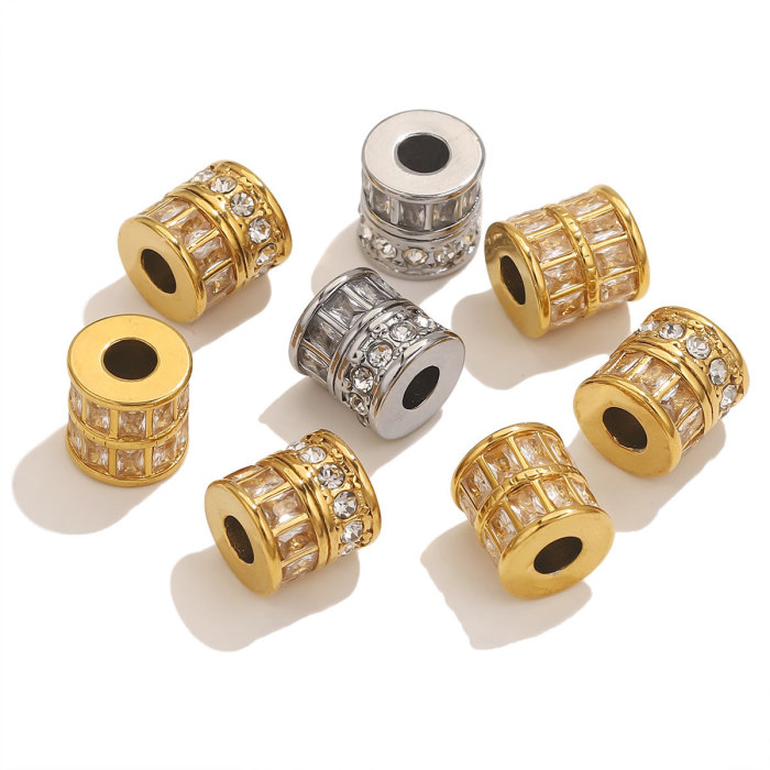 Big Hole Stainless Steel Cylinder Tube Bead Micro-Setting Zircon Spacer Charm Beads for Bracelet Jewelry Making Necklace