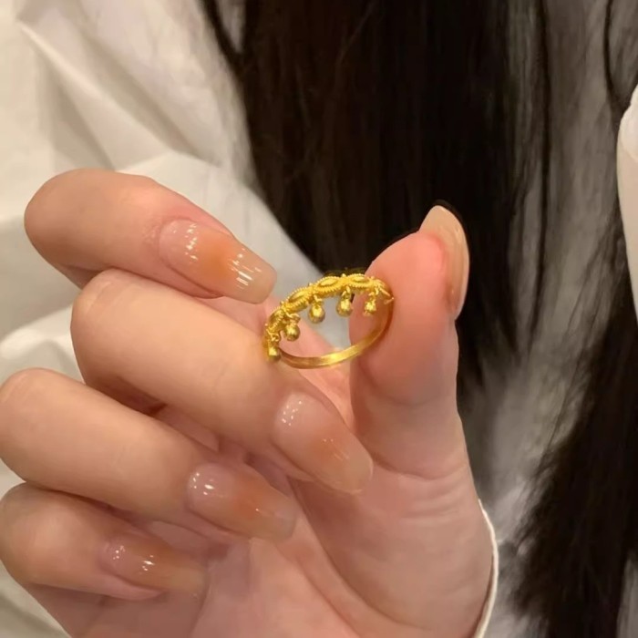 Exquisite Gold Color Ring Small Round Bead Tassel Ring for Women Fashion Jewelry Unique Finger Ring