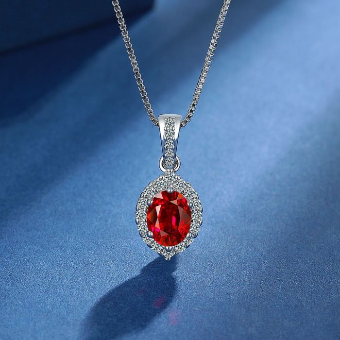 Oval Cut Natural Red Garnet Jewelry Set Necklace Earring Ring for Women Ruby Gemstone Jewelry