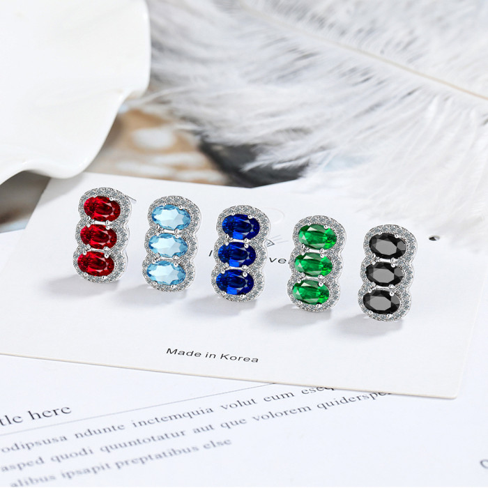 Oval Shape Created Sapphire Stud Earrings Blue Gemstone for Women Wedding Party Jewelry