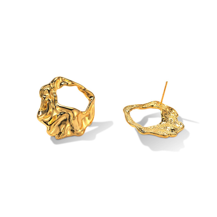 Retro Irregular Round Metal Stud Earrings for Women Exaggerate Punk Hollow Out Tin Paper Textured Drop Earrings Fashi...