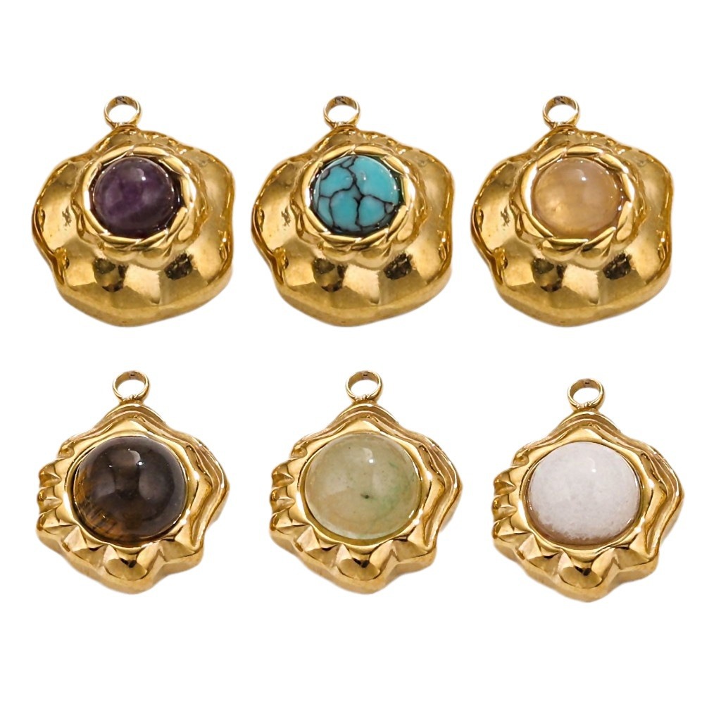 French Antique Tiger Eye Natural Stone Stainless Steel Diy Charms Women White Jade Necklace Pendant Wholesale Jewelry