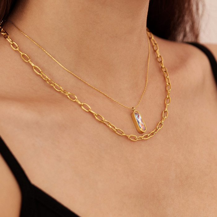 Chic Crystal Drop Pendant Necklace 18k Gold Plated Elegant Fashion Chain Delicate Collar Jewelry Women