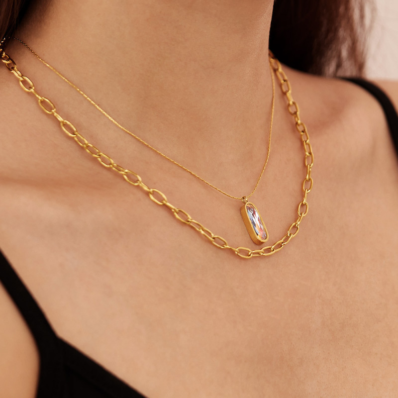 Chic Crystal Drop Pendant Necklace 18k Gold Plated Elegant Fashion Chain Delicate Collar Jewelry Women